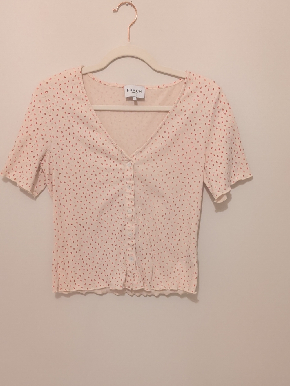 FRNCH Paris  Button-Front Floral V-Neck Top - Size M